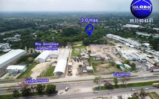 Terreno industrial en venta en Rancheria Gonzalez, a 200 mts de carretera a Cardenas